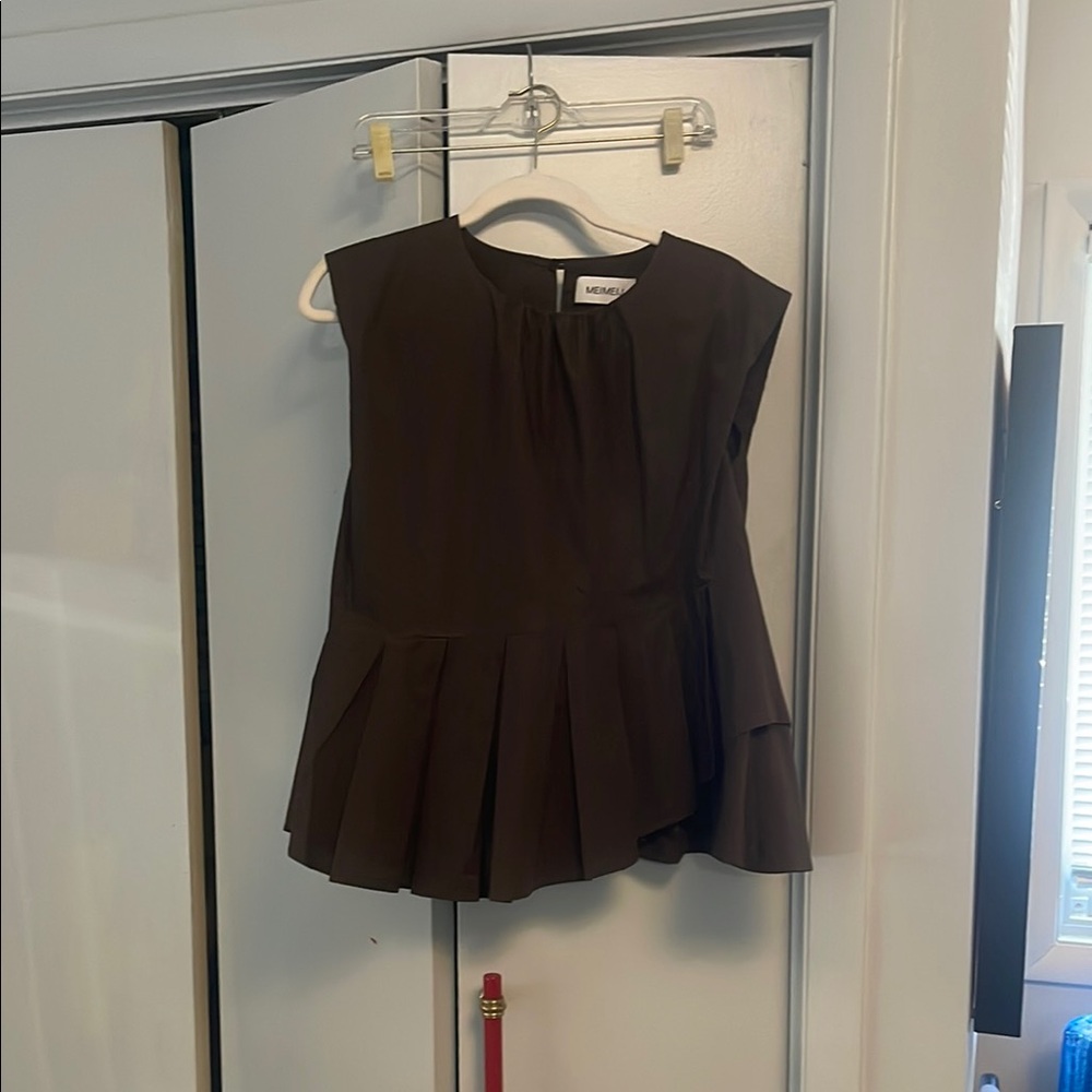 Theory Chocolate Brown Pleated Blouse